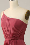 One Shoulder Desert Rose A Line Long Bridesmaid Dress