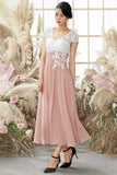 V Neck Appliques Mother of Bridal Dress Short Sleeves