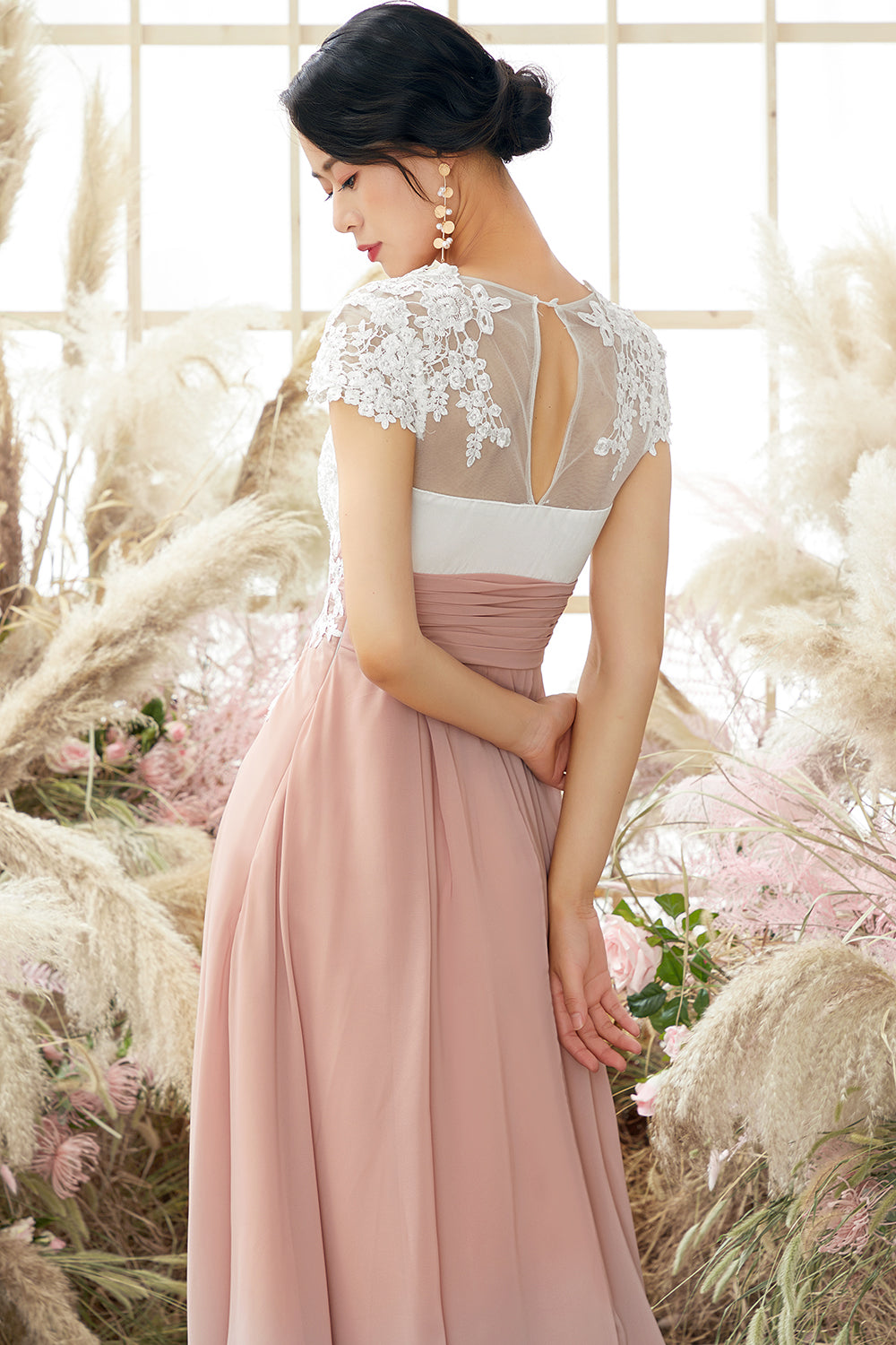 V Neck Appliques Mother of Bridal Dress Short Sleeves