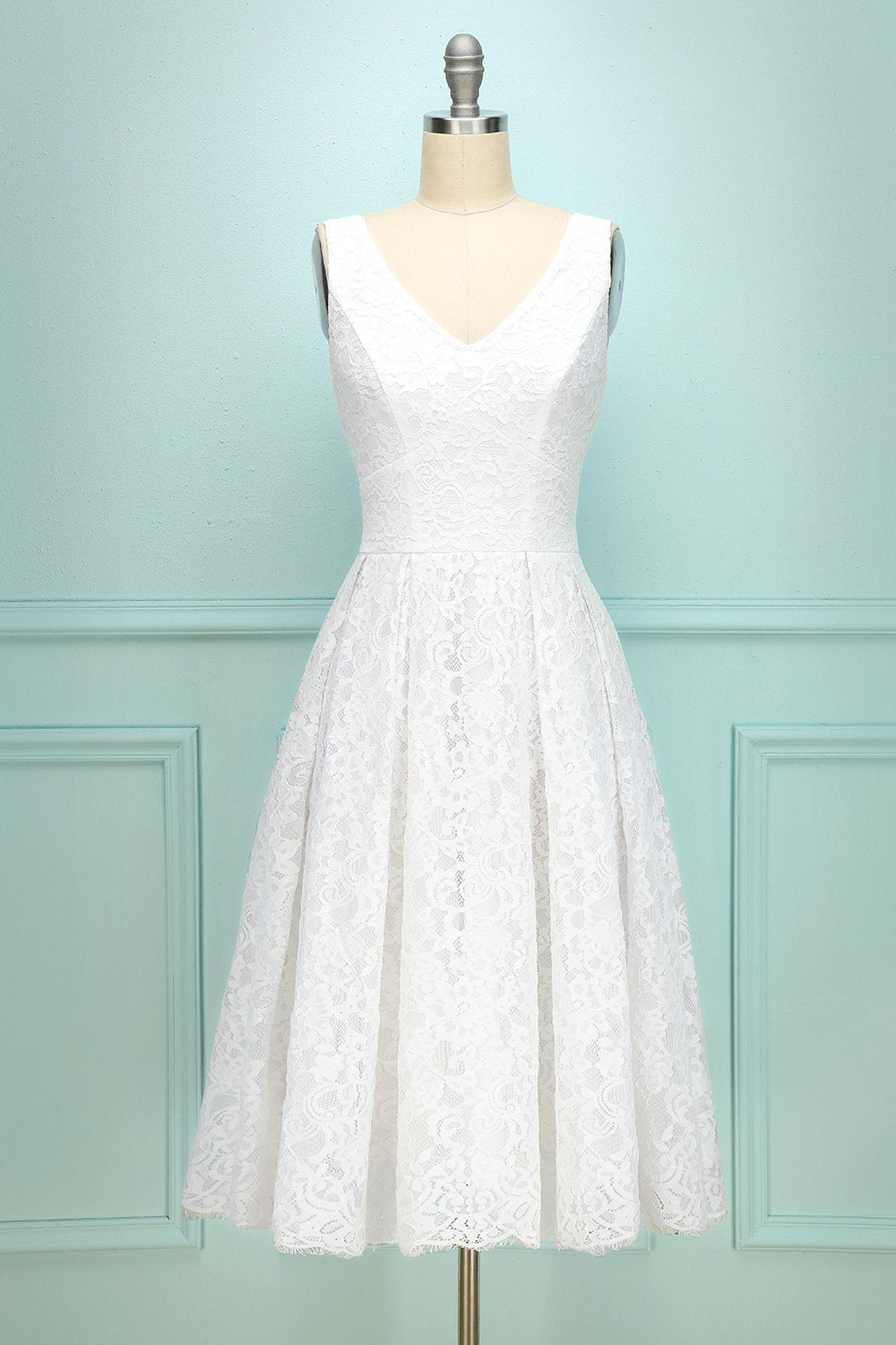 White V-neck Lace Dress