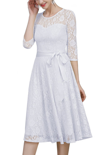 White Sash Lace Dress