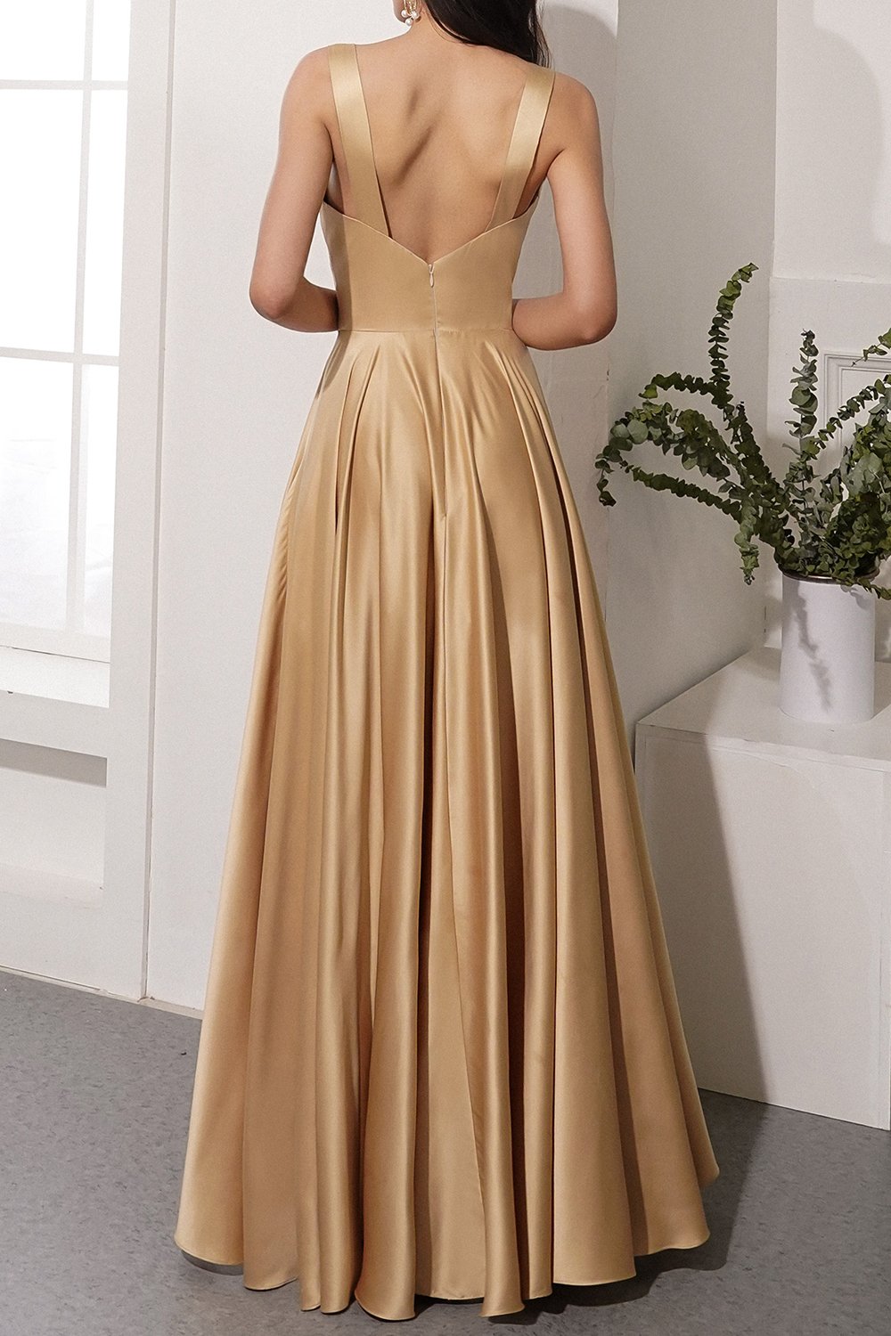 Golden Satin Long Dress