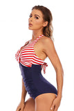 Stripes Halter One Piece Swimwear