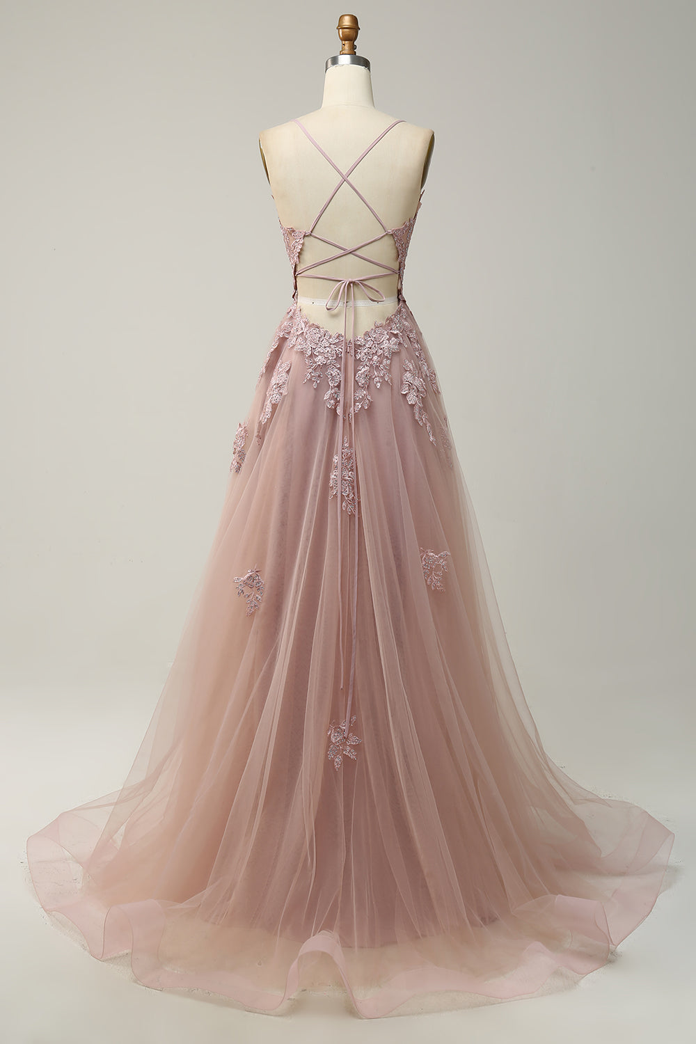 Spaghetti Straps A Line Light Purple Long Formal Dress with Criss Cross Back