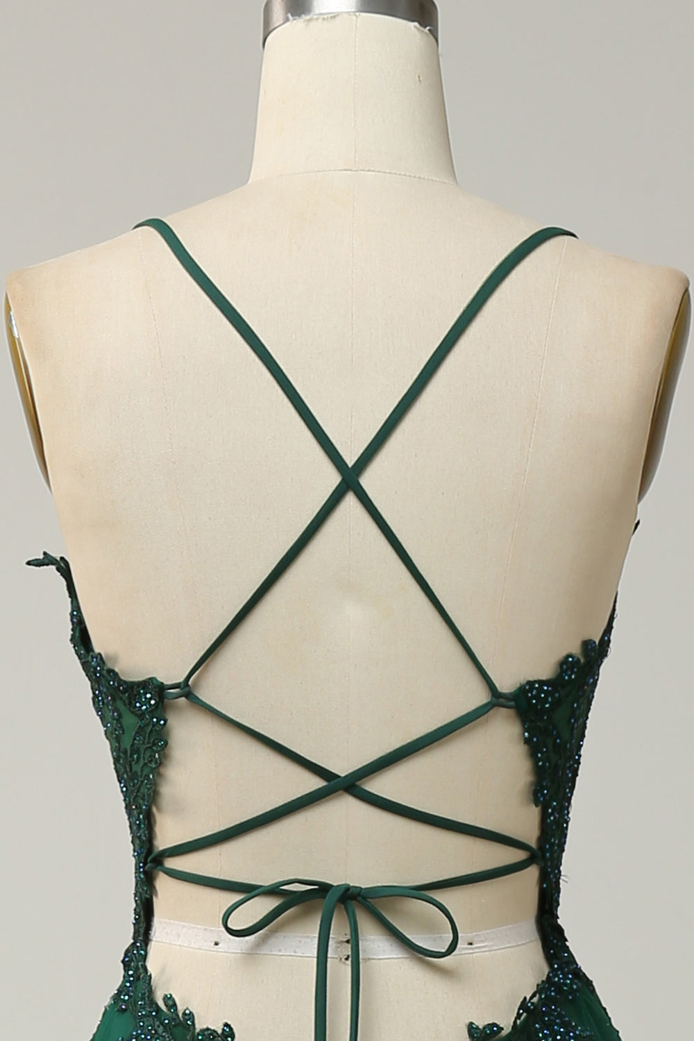 A Line Spaghetti Straps Dark Green Long Formal Dress with Criss Cross Back