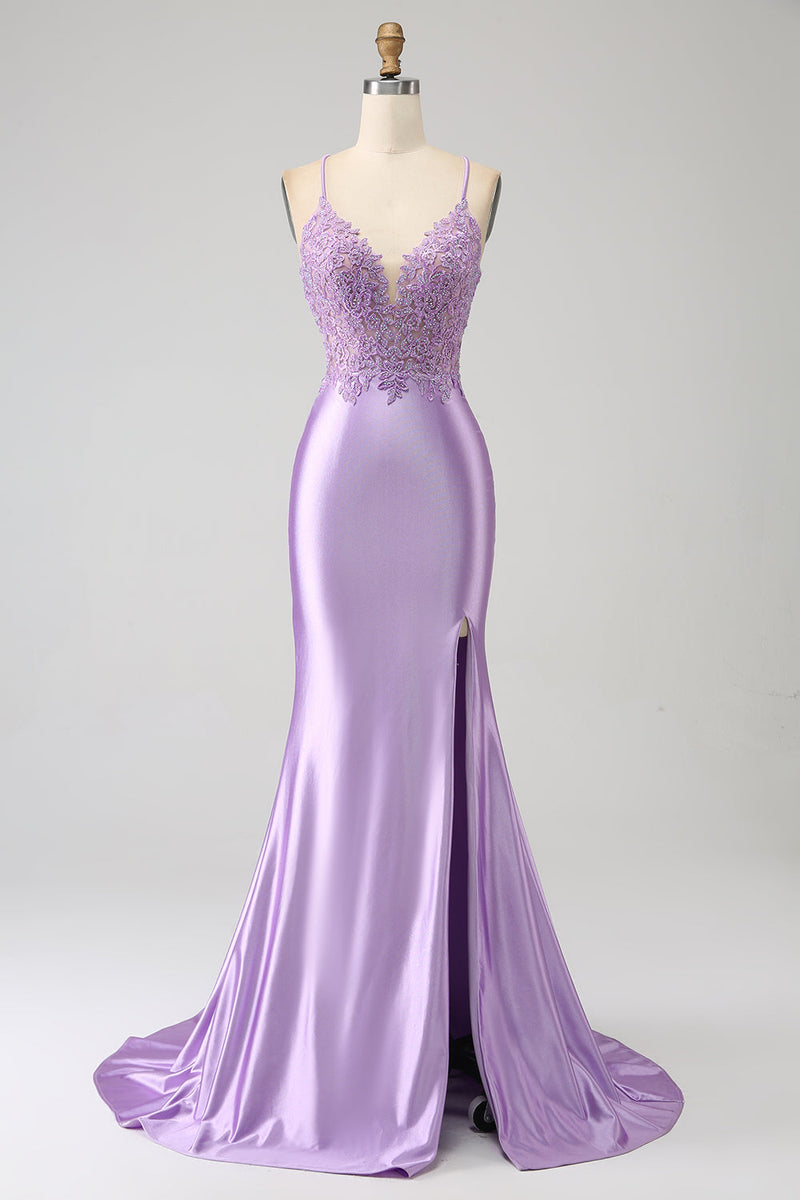 ZAPAKA Women Lilac Formal Dress Mermaid V Neck Open Back Beaded