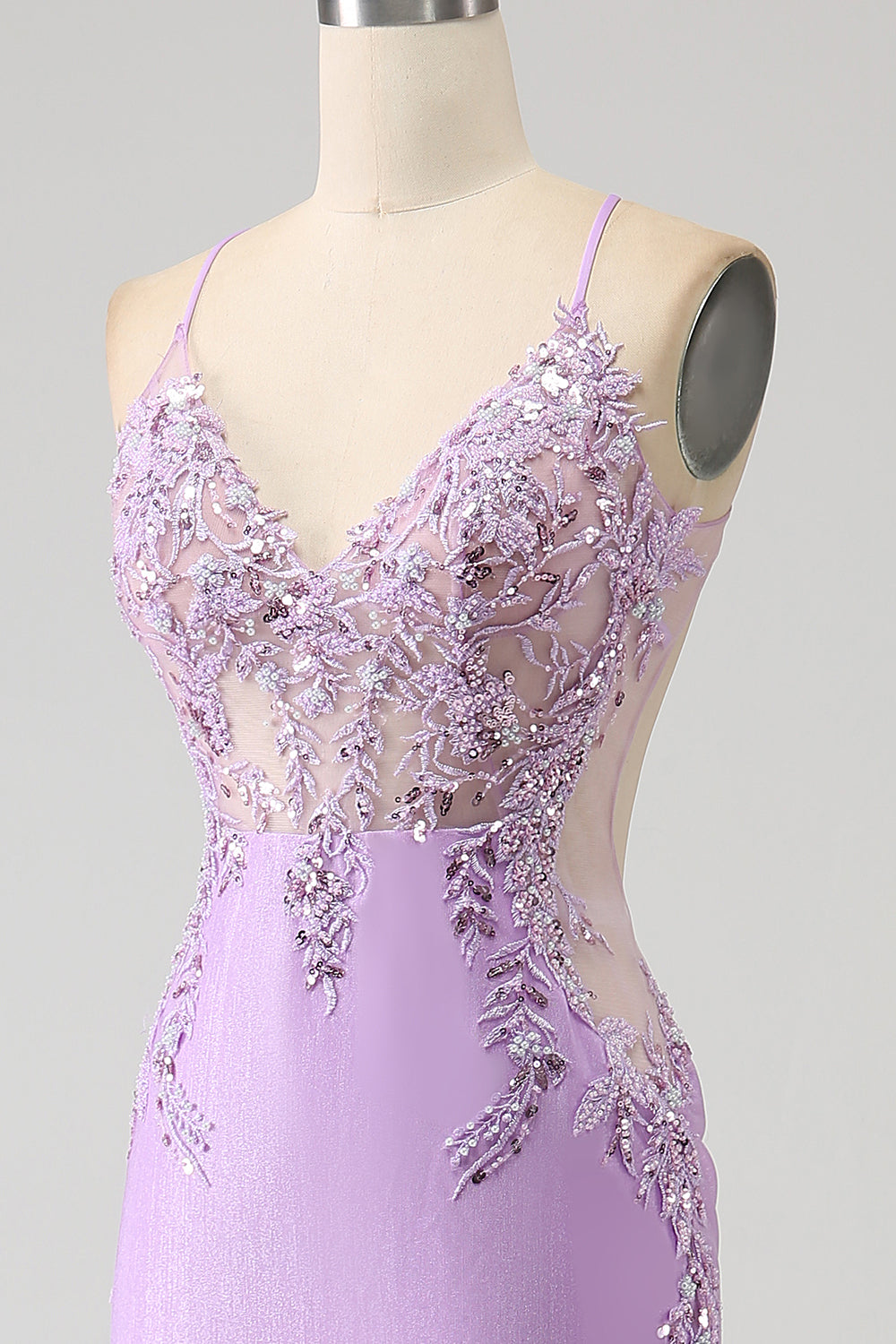 Trendy Mermaid Spaghetti Straps Lilac Long Formal Dress with Appliques Beading
