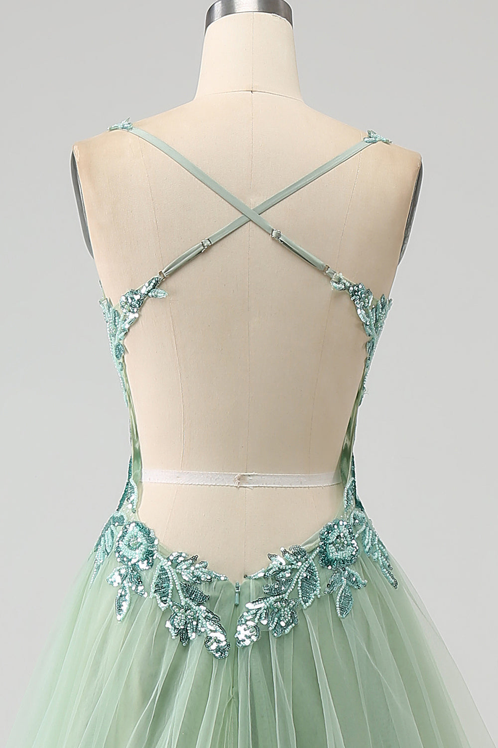 Gorgeous A Line V Neck Light Green Long Formal Dress with Appliques