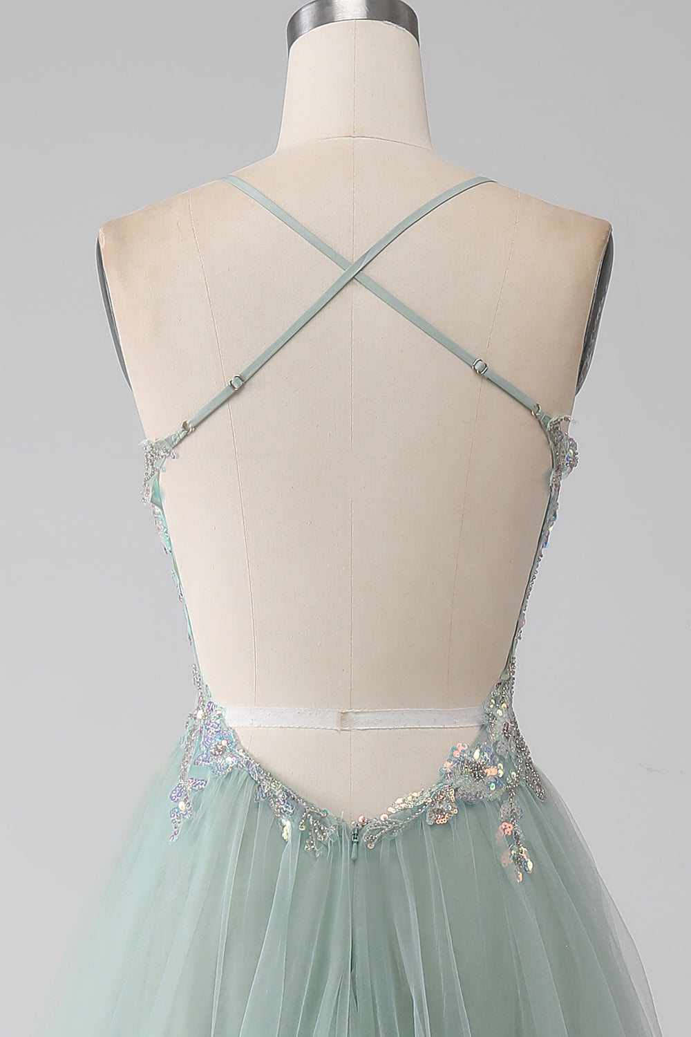 A-Line Beaded Light Green Formal Dress with Slit