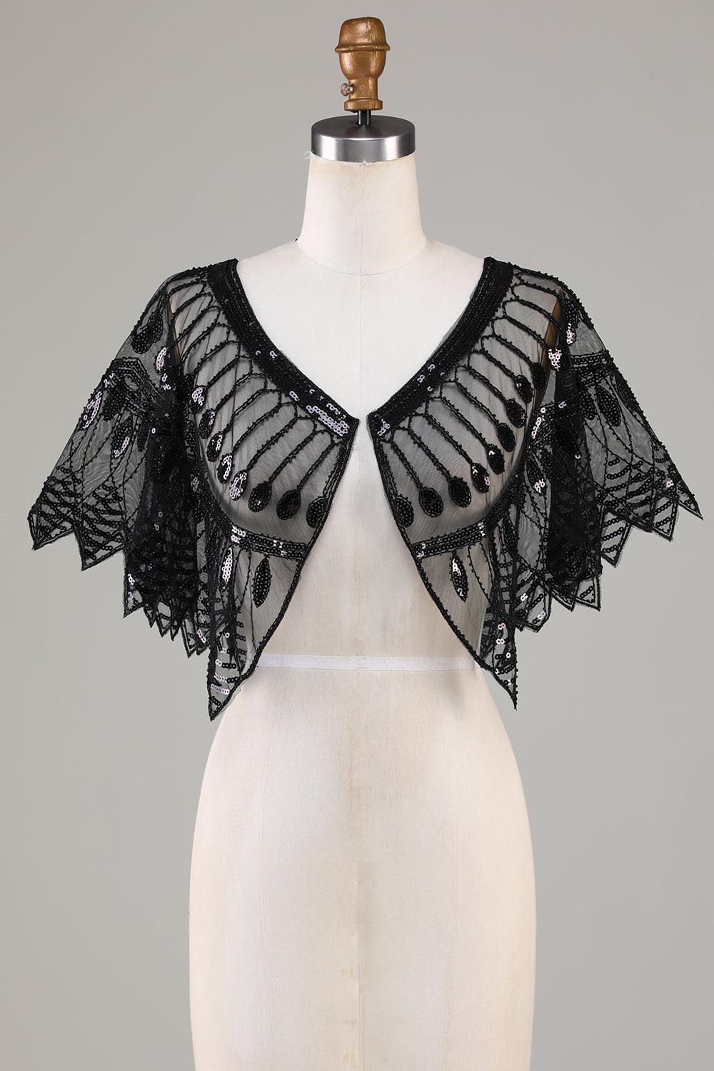 Glitter Black Sequins 1920s Cape with Beading