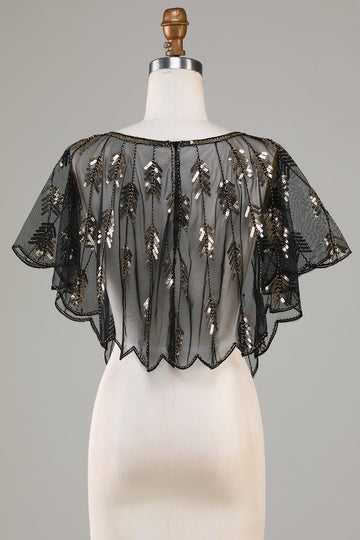 Golden Glitter Sequins 1920s Cape with Beading