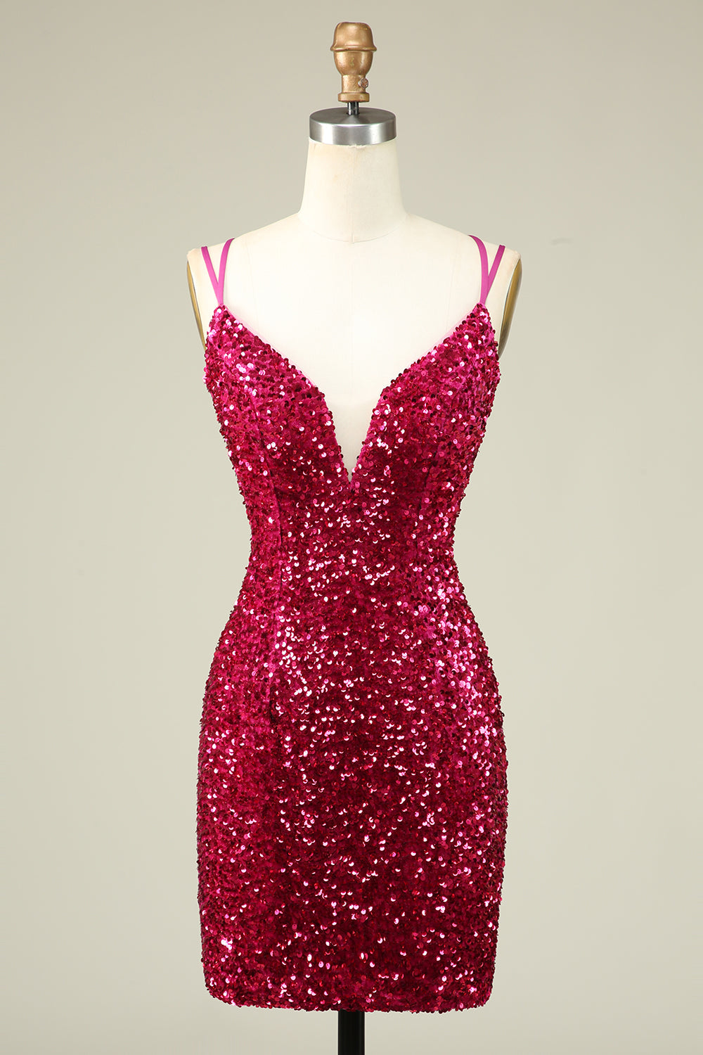 Fuchsia Spaghetti Straps Tight Short Formal Dress