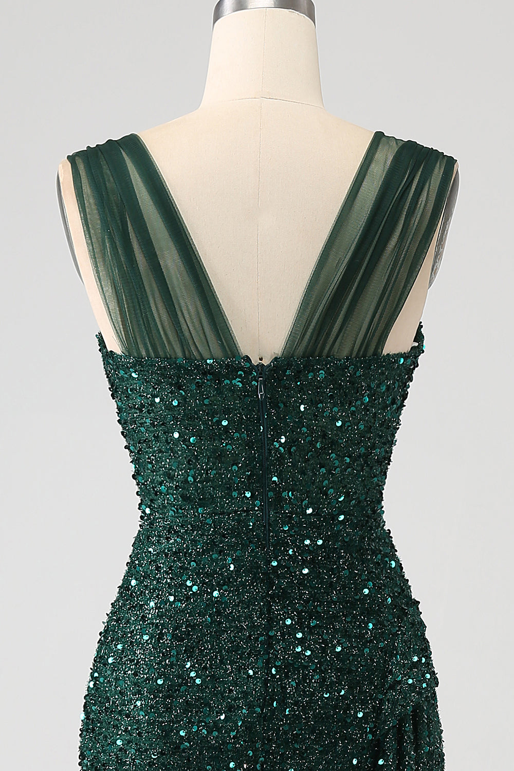 Dark Green Sheath Sparkly Sequin Pleated Long Formal Dress With Thigh Split