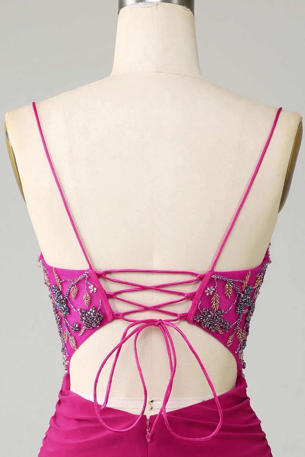 Bodycon Spaghetti Straps Fuchsia Short Cocktail Dress with Beading