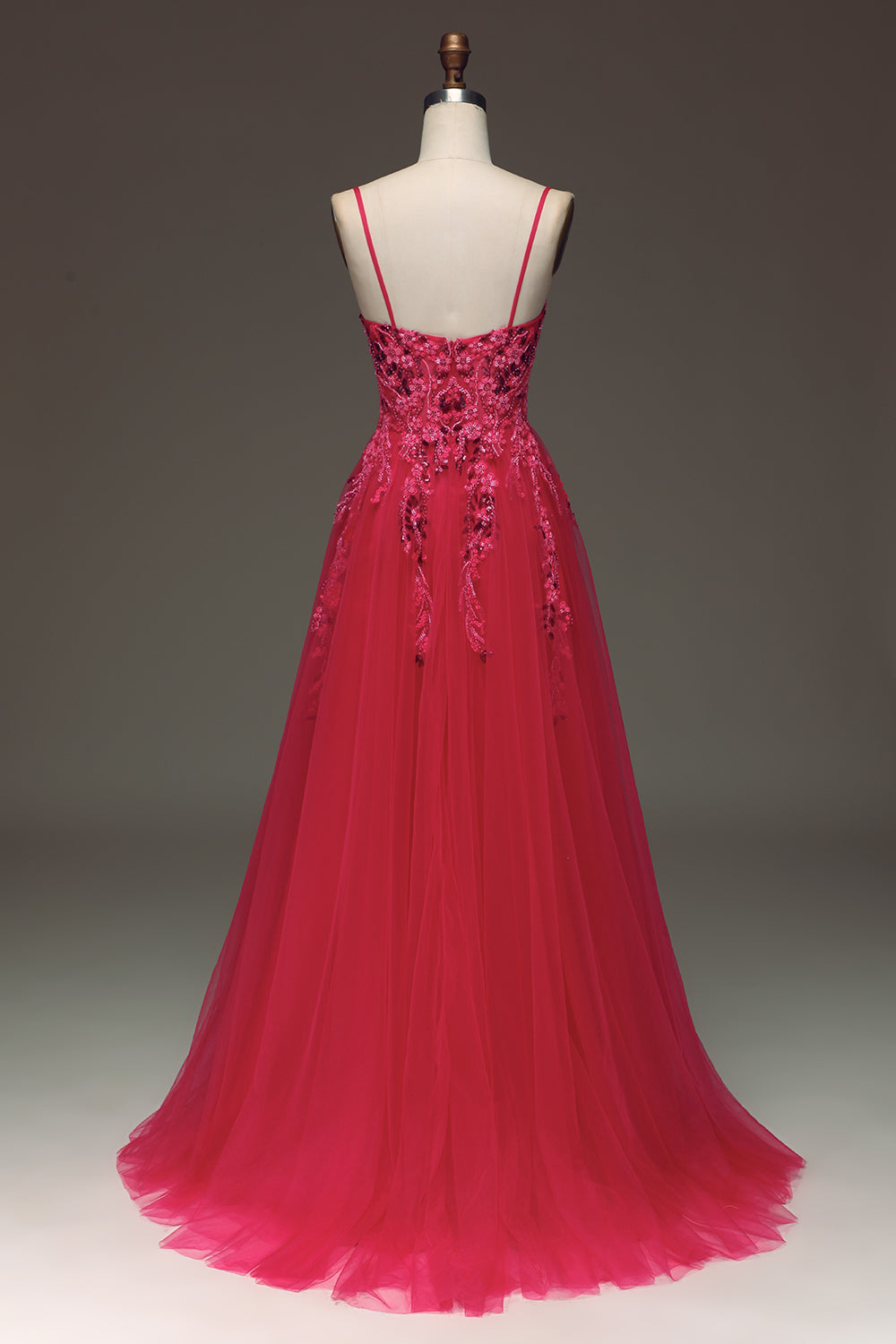 Spaghetti Straps A Line Fuchsia Formal Dress with Appliques