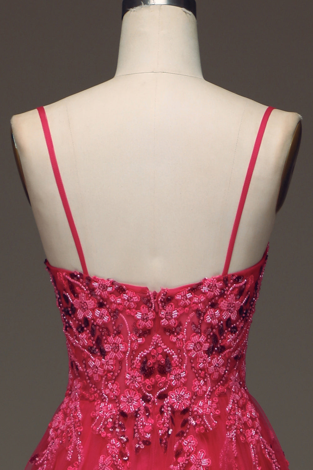 Spaghetti Straps A Line Fuchsia Formal Dress with Appliques