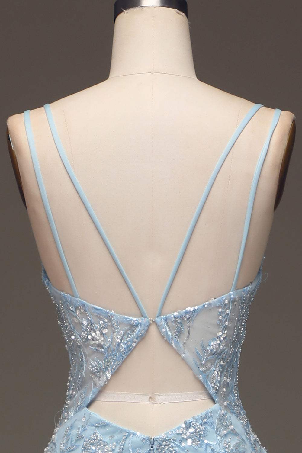 Sparkly Blue Tulle Mermaid Beaded Long Formal Dress with Slit