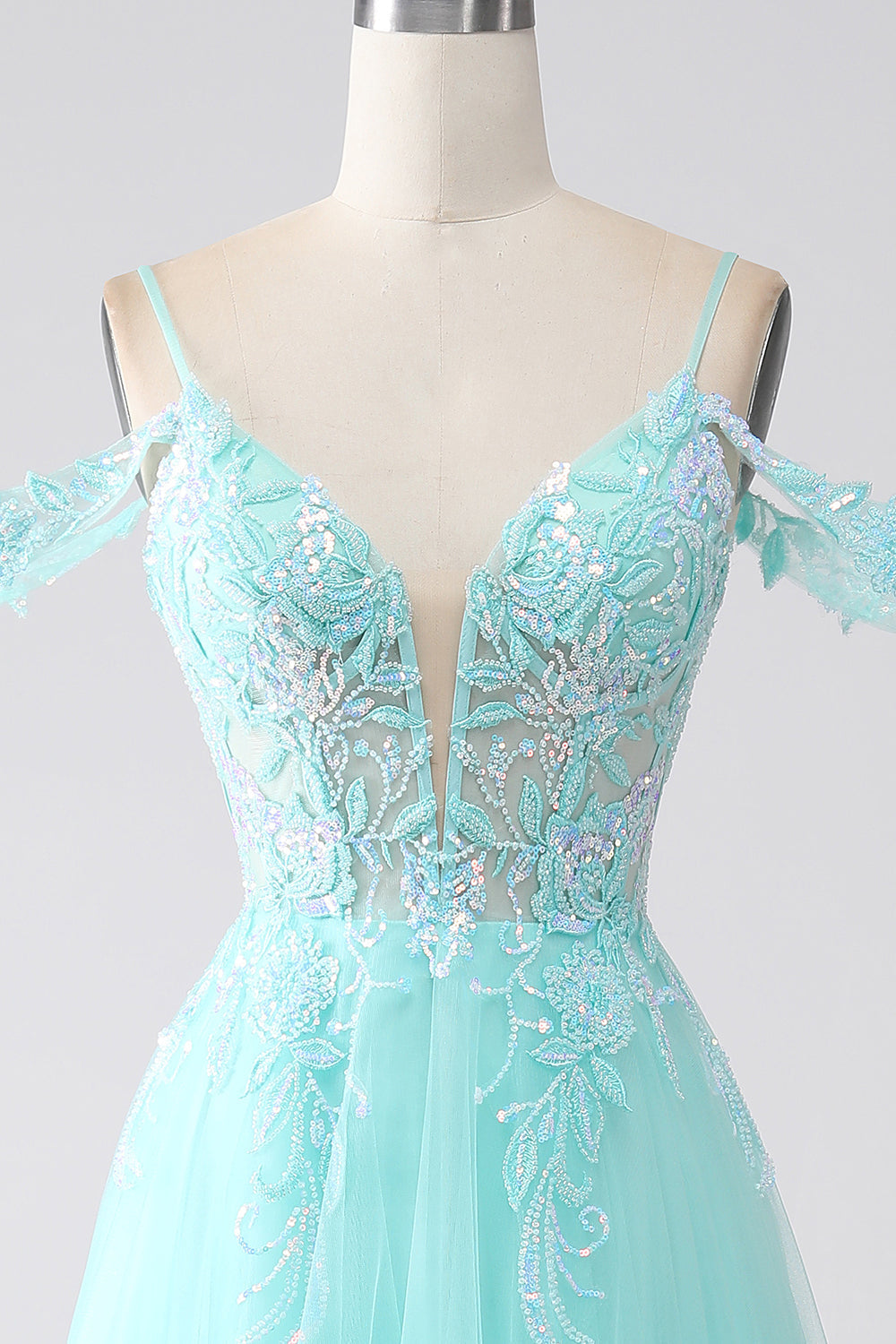 Light Green Cold Shoulder Sequins Formal Dress