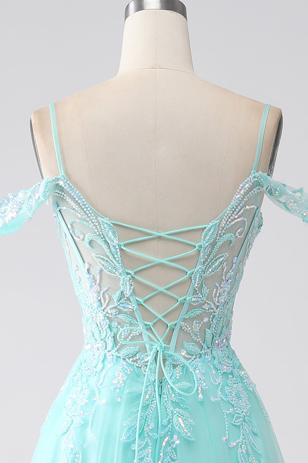 Light Green Cold Shoulder Sequins Formal Dress