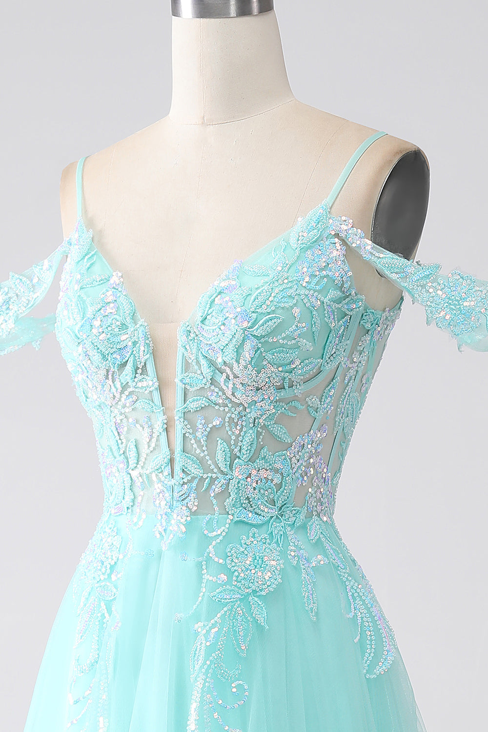 Light Green Cold Shoulder Sequins Formal Dress