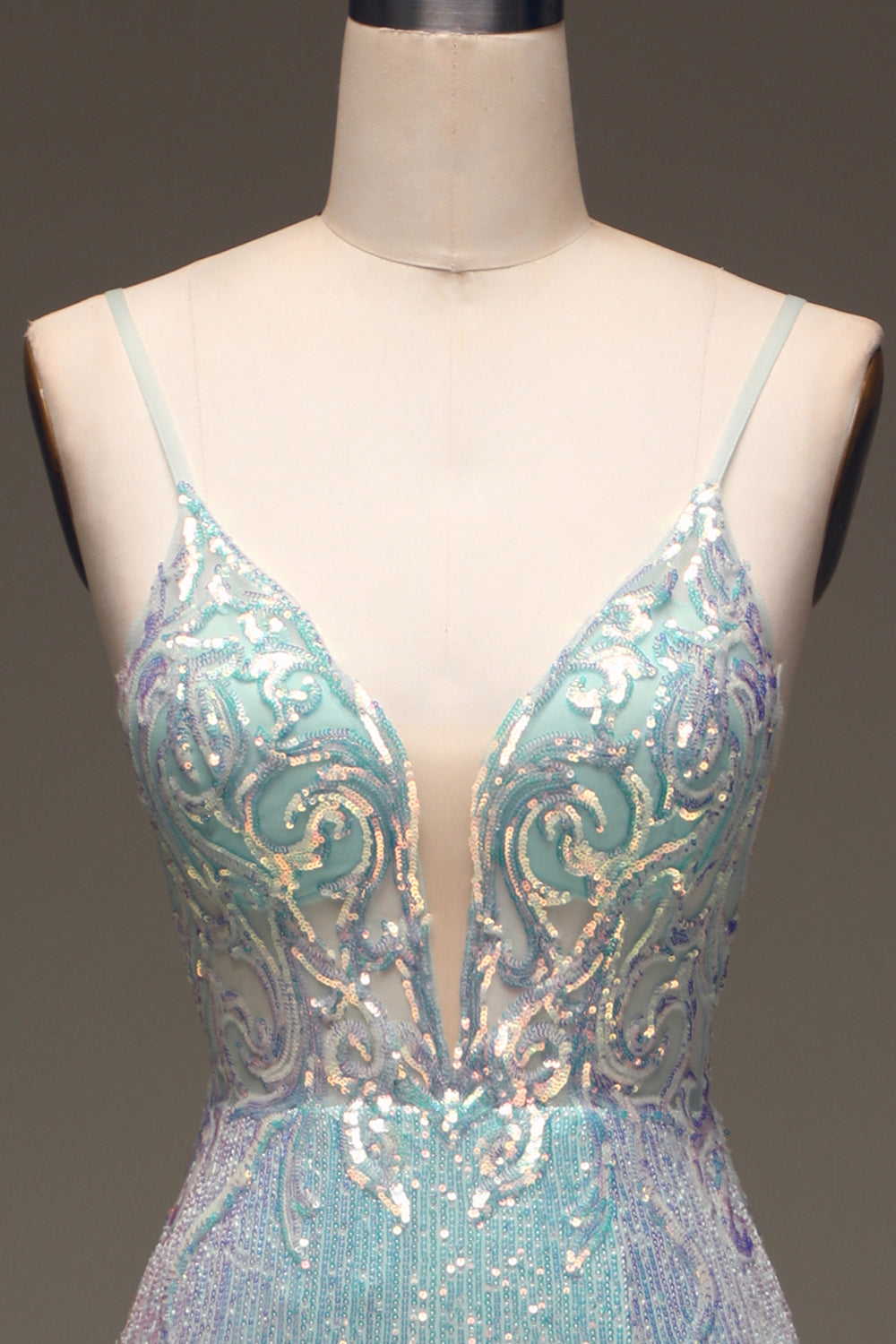 Sparkly Mermaid Grey Blue Formal Dress with Slit