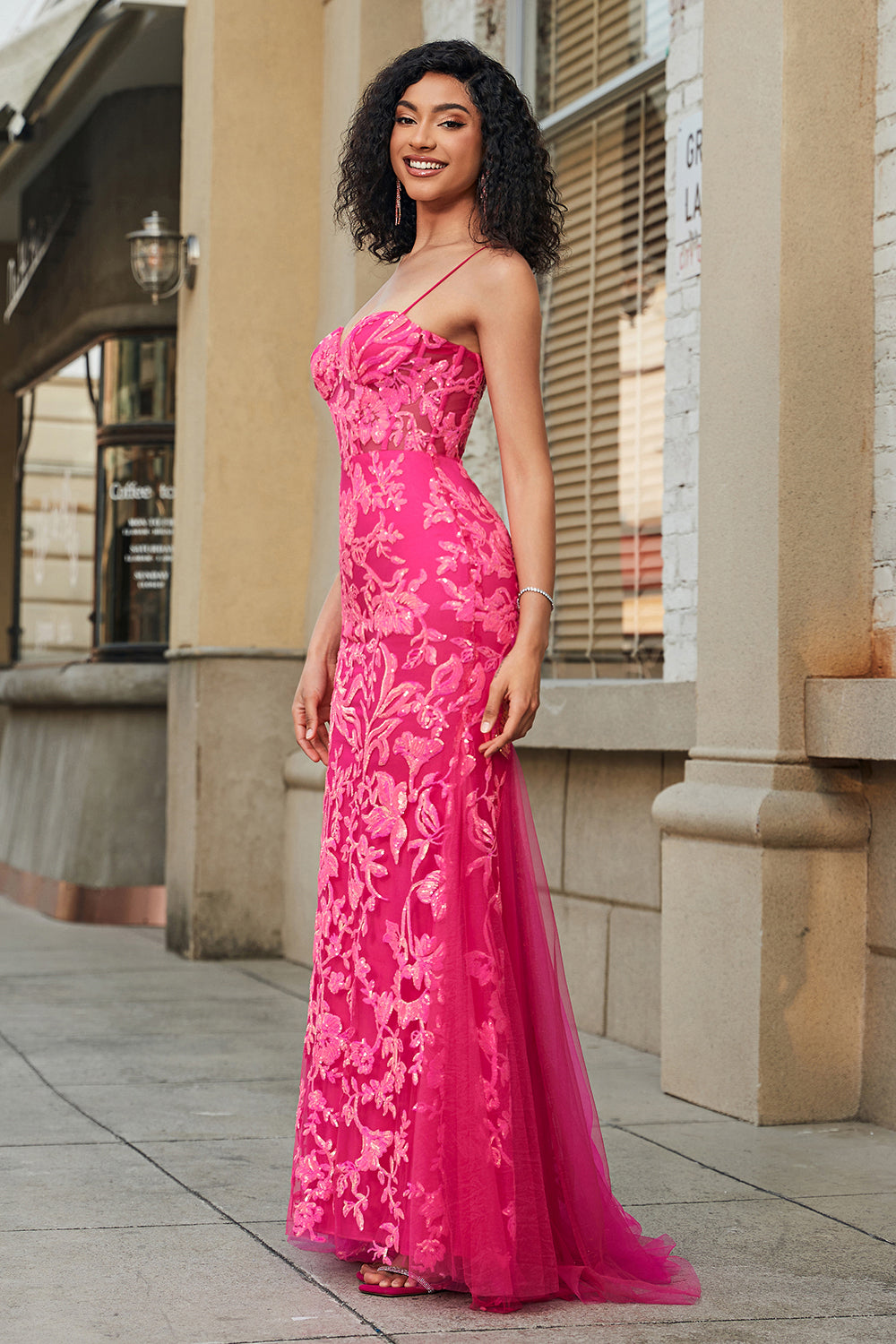 Mermaid Fuchsia Long Formal Dress with Appliques