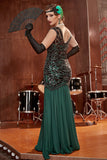 Dark Green Long 1920s Sequined Flapper Dress