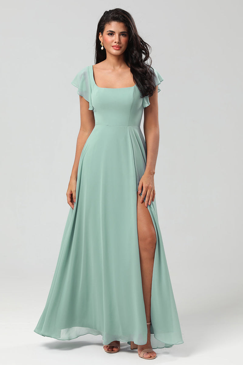 Green best sale chiffon gown