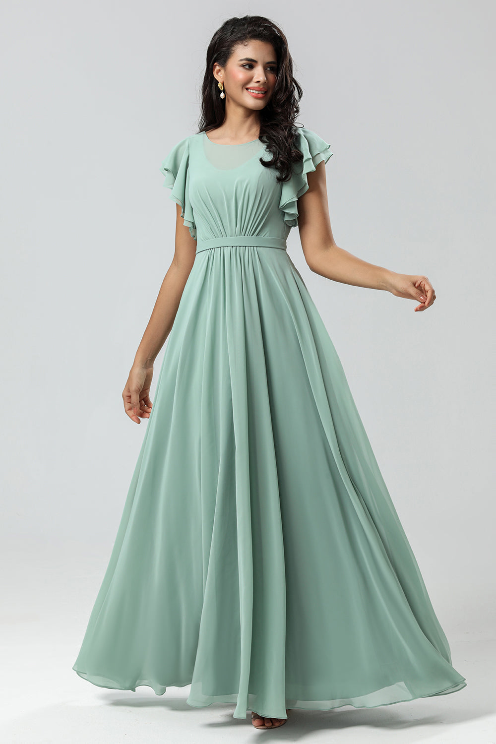 Chiffon A Line Green Bridesmaid Dress with Pleats