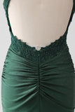Dark Green Mermaid Spaghetti Straps Long Corset Formal Dress