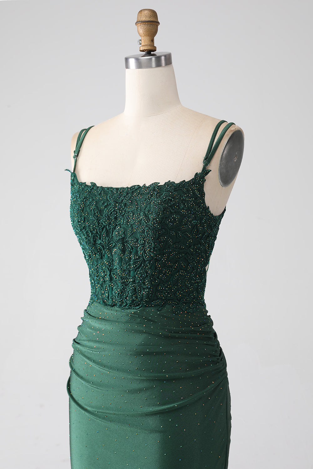 Dark Green Mermaid Spaghetti Straps Long Corset Formal Dress