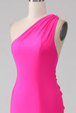 Mermaid Hot Pink One Shoulder Long Formal Dress