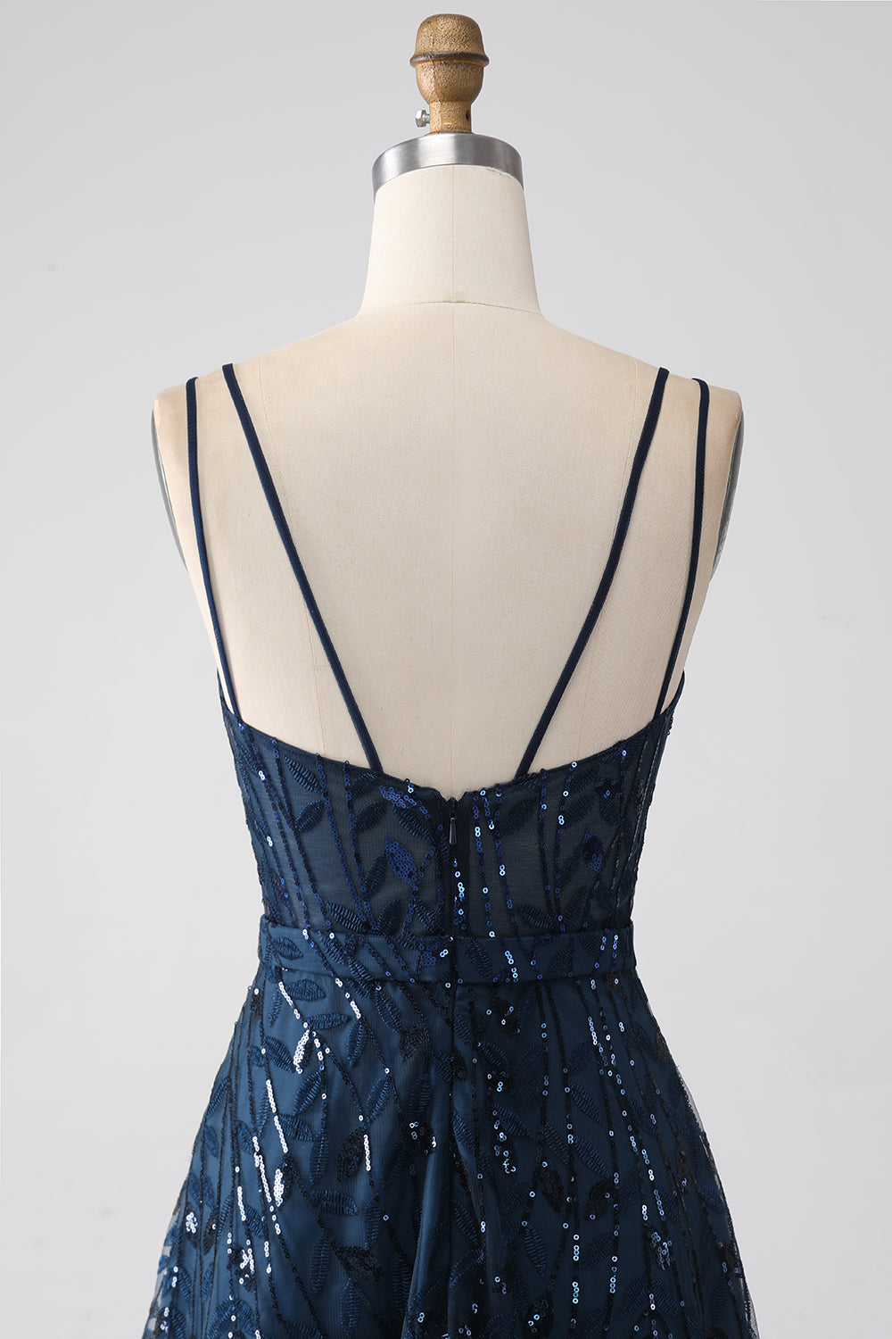 A-Line Dark Navy Spaghetti Straps Long Formal Dress with Slit