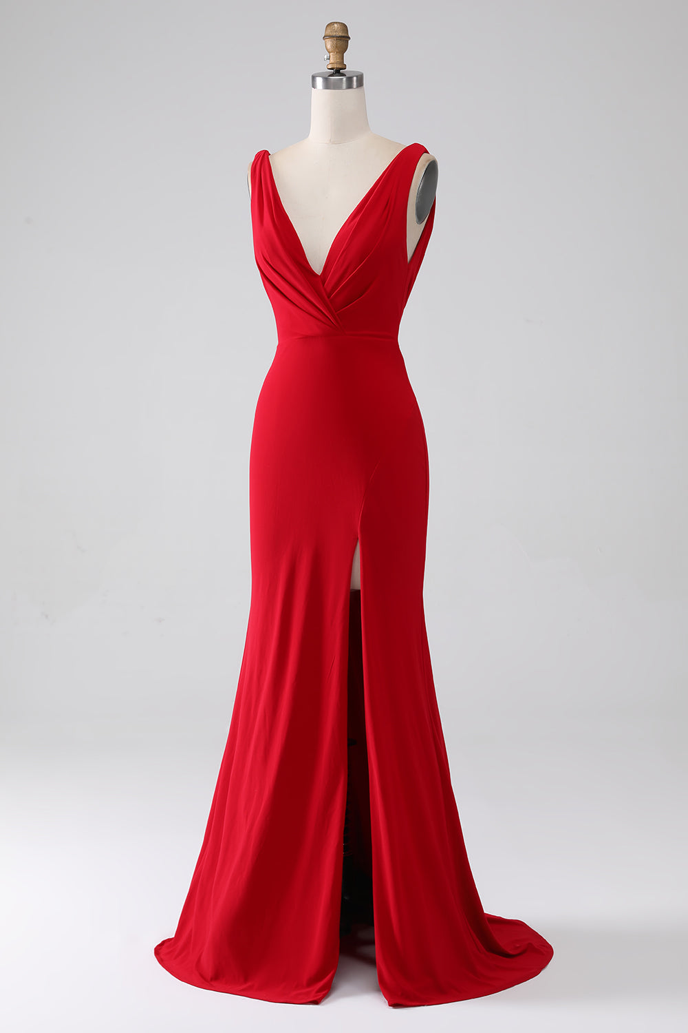 Mermaid V-Neck Red Formal Dress with Slit