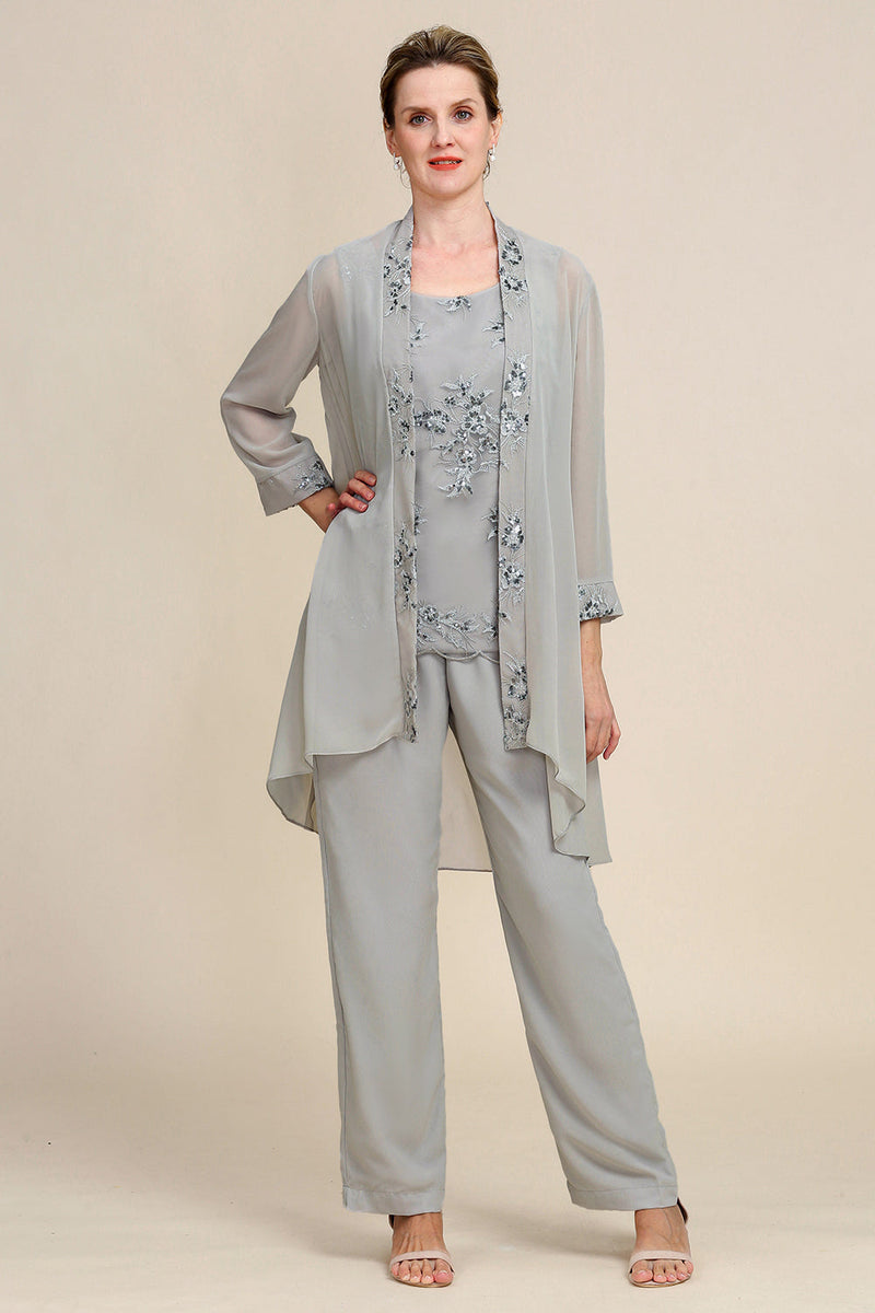 Zapaka Women Grey 3 Piece Mother of the Bride Pant Suits with Lace Chiffon Formal  Outfit Set – ZAPAKA AU