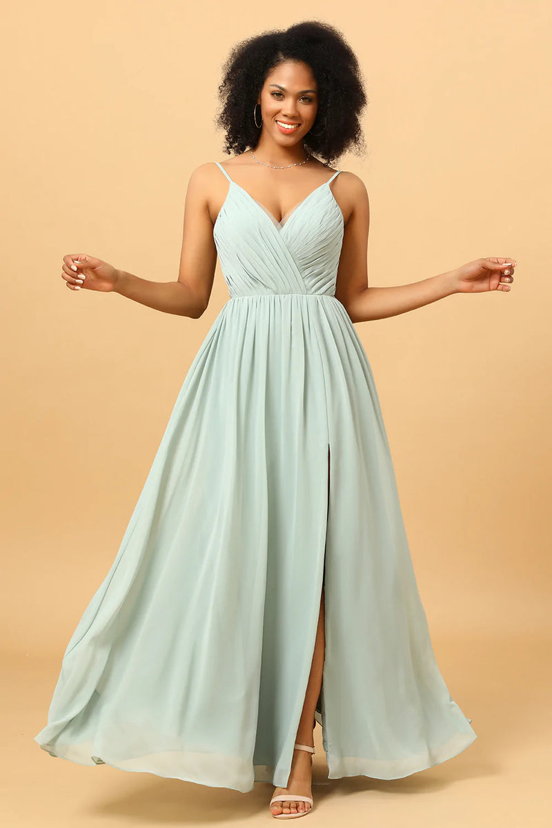 Zapaka Women Ruched Chiffon Bridesmaid Dress Mint Green A Line