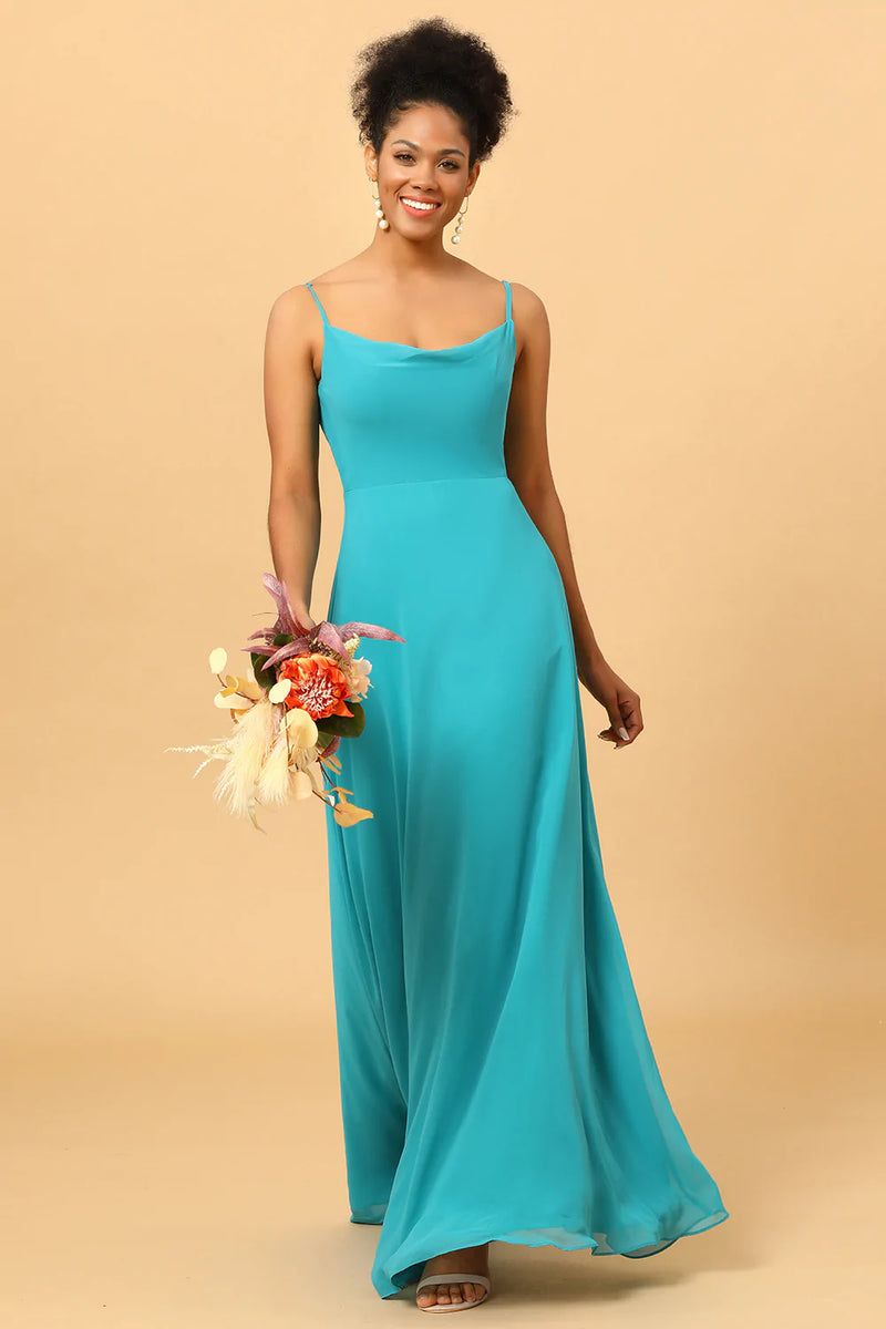 ZAPAKA Women Chiffon Jade Bridesmaid Dress Spaghetti Straps A line