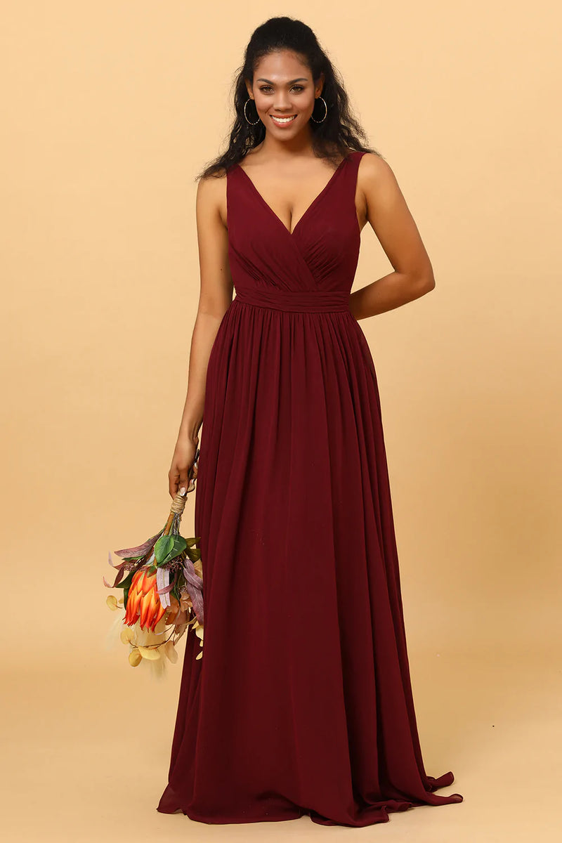 A line Chiffon Burgundy Bridesmaid Dress