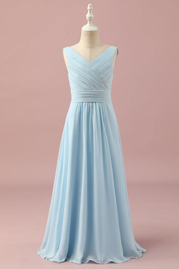 Light Blue V-Neck Chiffon Junior Bridesmaid Dress