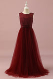 Burgundy Lace and Tulle Junior Bridesmaid Dress
