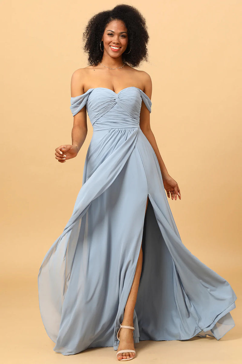 ZAPAKA Women Off Shoulder Bridesmaid Dress Chiffon Blue A Line