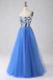 A-Line Sweetheart Mirror Royal Blue Formal Dress