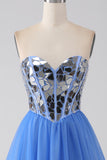 A-Line Sweetheart Mirror Royal Blue Formal Dress