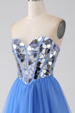 A-Line Sweetheart Mirror Royal Blue Formal Dress