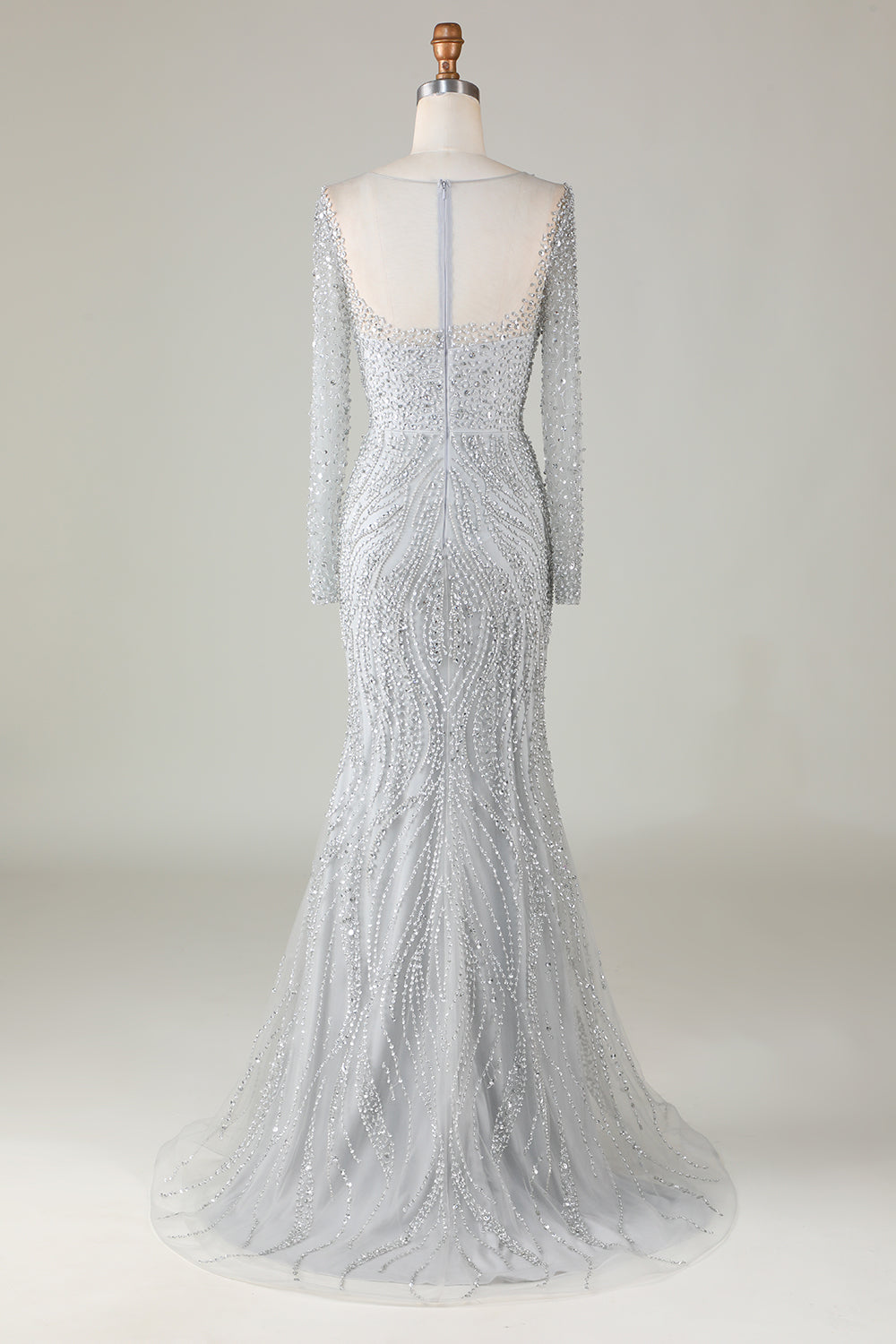 Gorgeous Sparkly Grey Beaded Mermaid Long Formal Dress