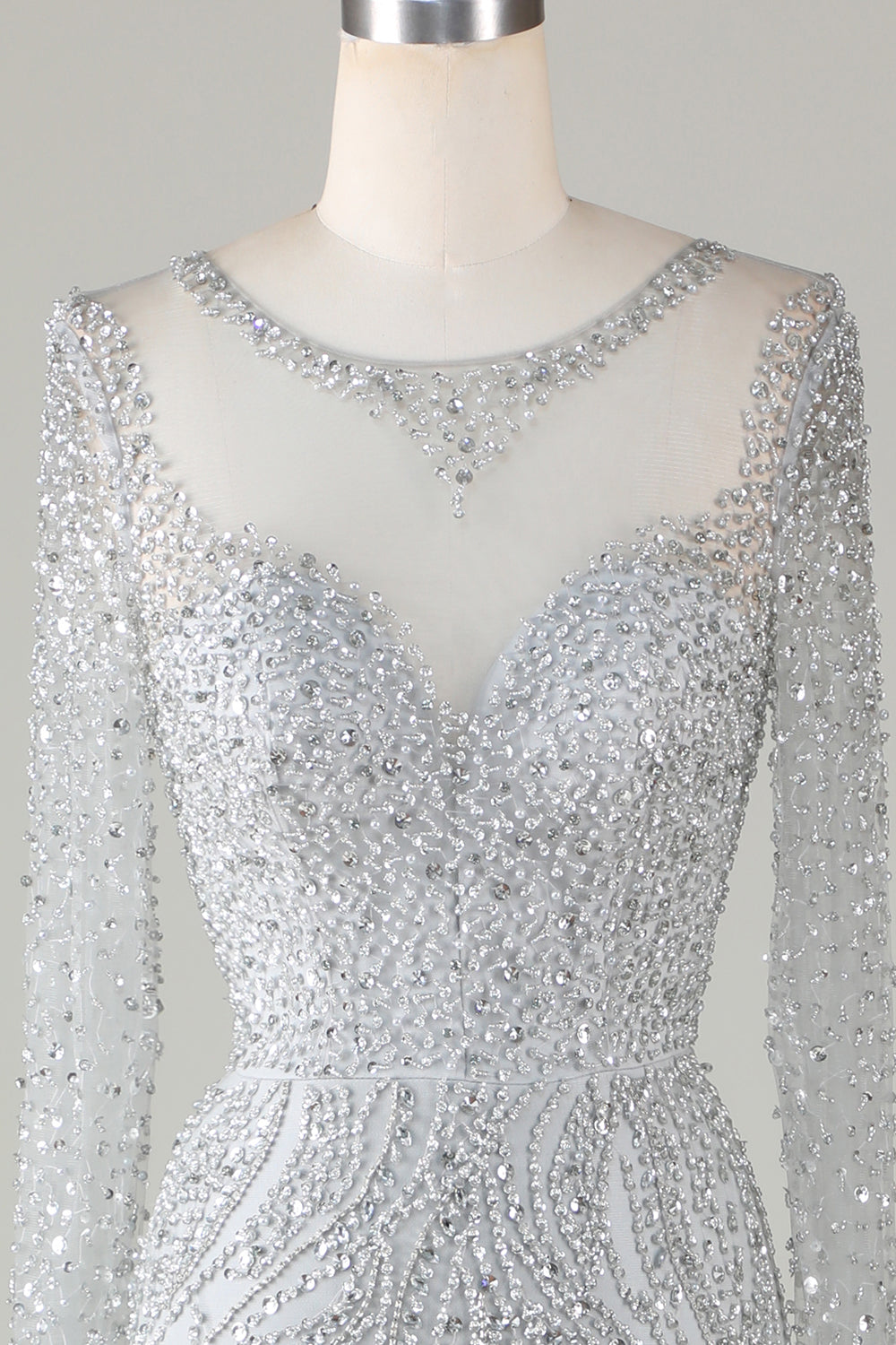 Gorgeous Sparkly Grey Beaded Mermaid Long Formal Dress