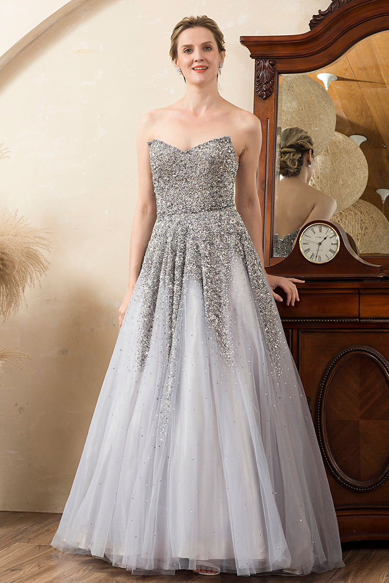 Grey Beading Sparkly Mother of the Bride Dress