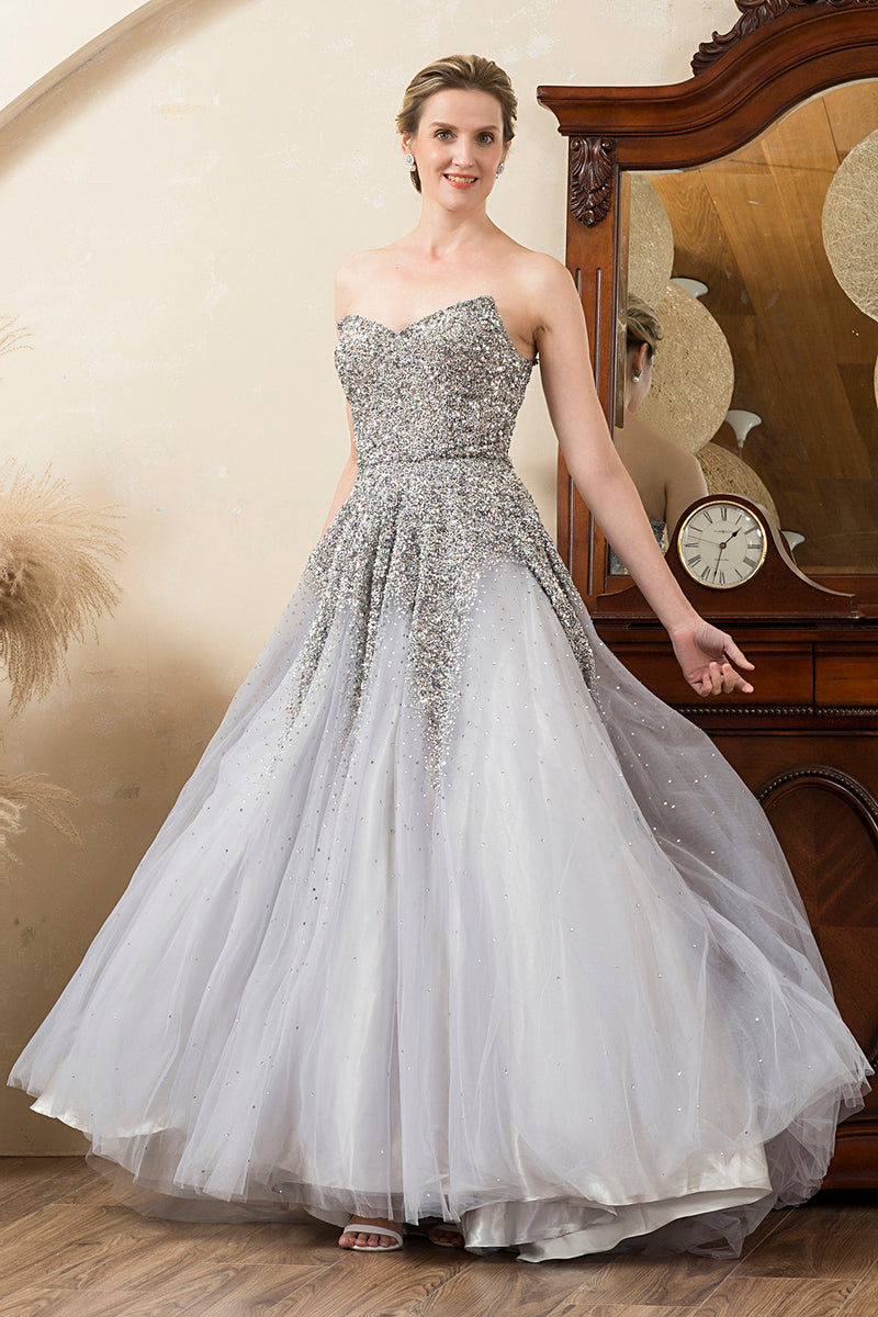 Grey Beading Sparkly Mother of the Bride Dress