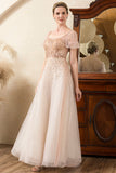 Blush Beaded A Line Sparkly Mother of the Bride Dress