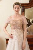 Blush Beaded A Line Sparkly Mother of the Bride Dress